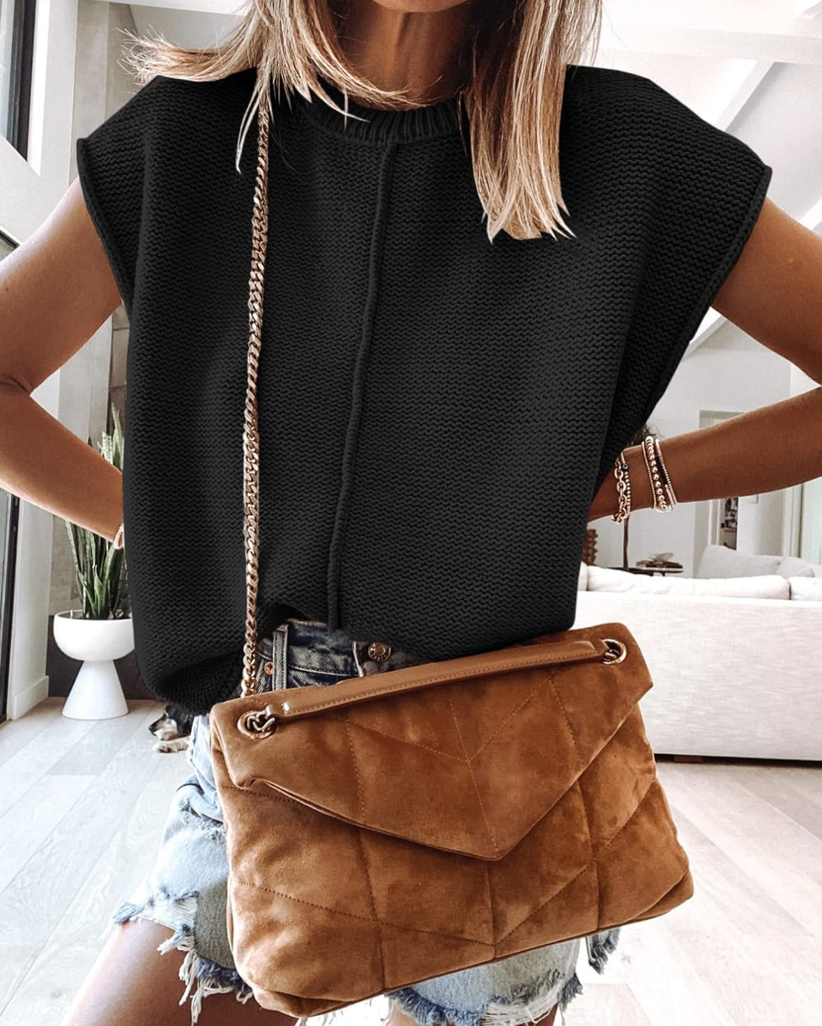 Black Sweater Vest Top