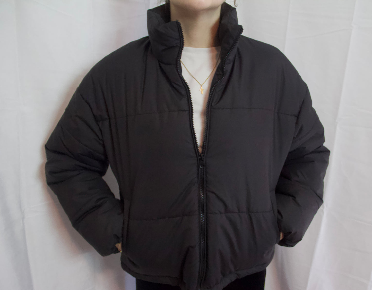 Black Cropped Puffer Coat